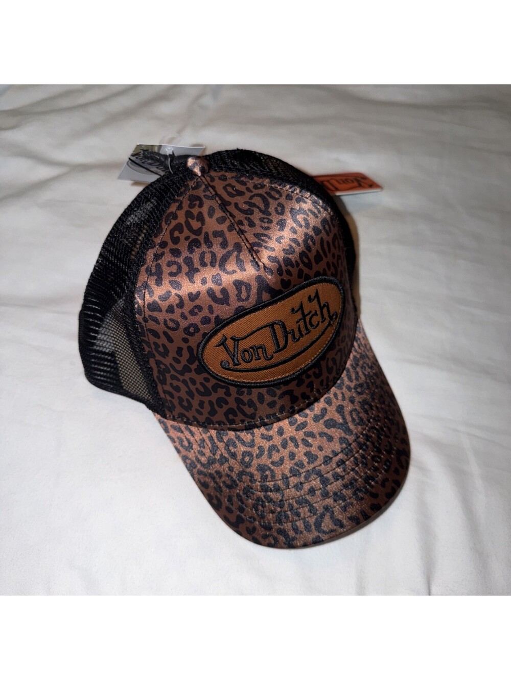 Von Dutch Unisex Satin Trucker Hat, BROWN LEOPARD